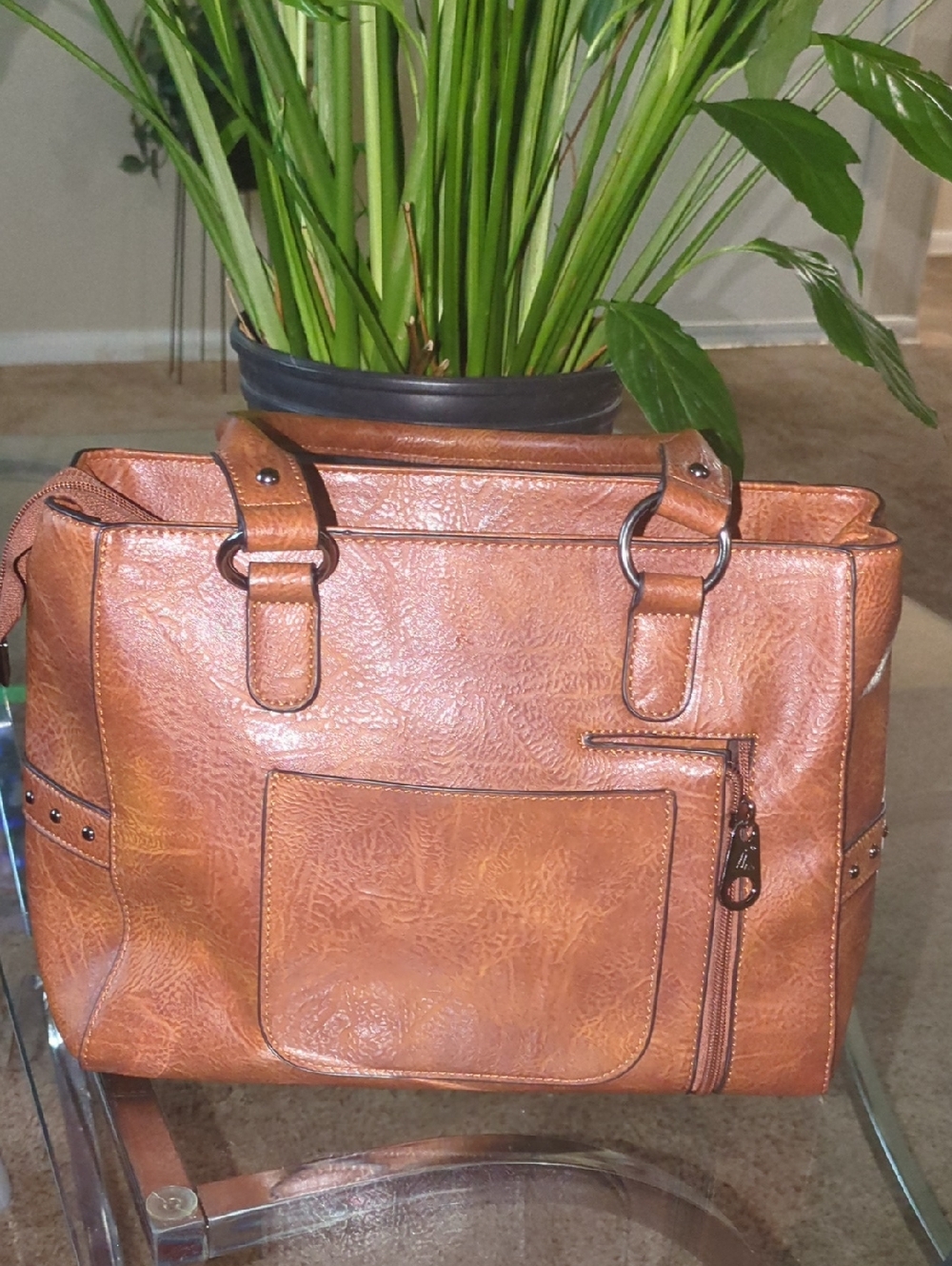 🔥FINAL🔥Lavawa Brown Embossed Floral Tote Bag with Stud Accents - Picture 5 of 8
